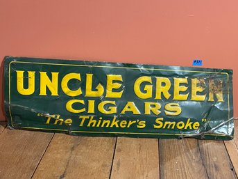 UNCLE GREEN CIGARS Vintage Metal Advertising Sign - New Milford, CT 'The Thinker's Smoke'