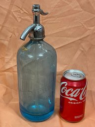 Antique/Vintage Blue Glass Seltzer Bottle Grossman Brooklyn/Bronx, NY