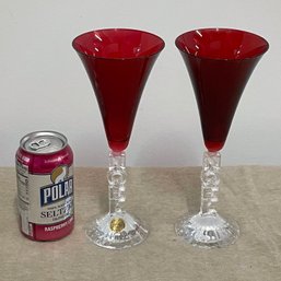 Pair Of NOEL Red Champagne Flutes - Cristal D' Arques, France