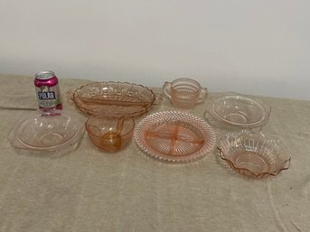 Lot Of 7 Pieces Vintage Pink Depression Glass