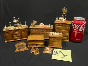 Vintage Dollhouse Bedroom Furniture, Accessories - Miniatures Lot #1