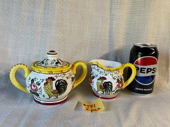 Rooster Cream & Sugar Set 'Early Provincial' VINTAGE Japan Ceramic