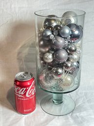 Glass Vase With Silver Christmas Balls, Ornaments