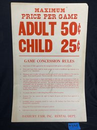 DANBURY FAIR Game Concession Rules Poster - Vintage Connecticut