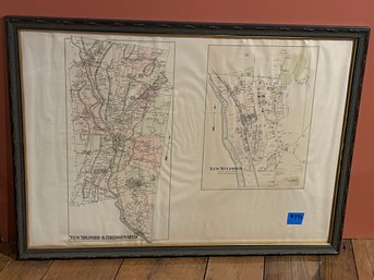 New Milford & Bridgewater, CT Antique Framed Maps 1882 From Orcutt's History Book