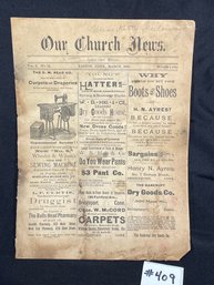1890 Easton, CT 'Our Church News' Antique Ephemera