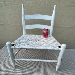 Antique White Painted Chair With Woven Seat - Very Low, See Dimensions