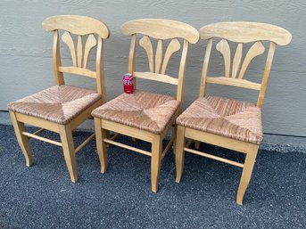 Set Of 3 Wooden Chairs With Woven Rush Seats