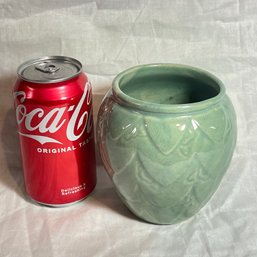 Vintage Green Art Pottery Vase/Planter With Leaf Motif