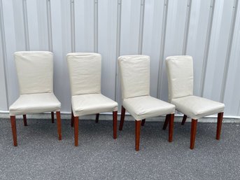 Set Of 4 Pottery Barn 'Comfort Square' Side Chairs With Slipcovers, Parsons Chair