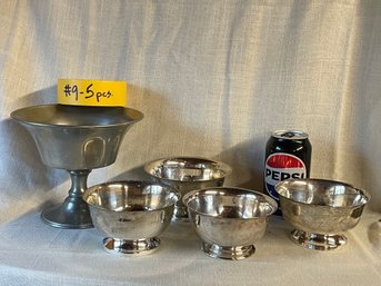 Lot Of Small Silverplate Bowls & Woodbury Pewter Compote