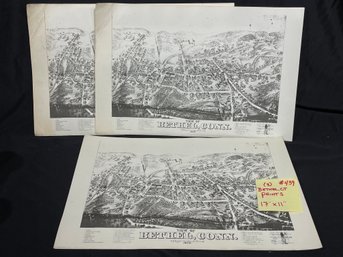 'View Of Bethel, Connecticut' Panorama View Map Repro Prints (Lot Of 3)
