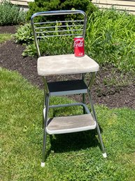 Vintage Cosco Kitchen Step Stool With Wire Back, Mid-Century Chrome