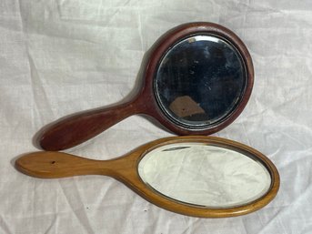 (2) Antique Wooden Hand Mirrors