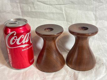 Pair Of Mid-Century Exotic Turned Wood Candle Holders