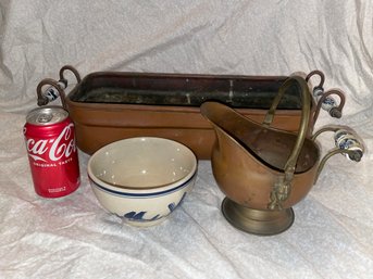 Lot Of Dutch, Holland Copper & Ceramic Bowl VINTAGE