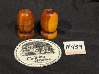 Danbury, CT Souvenir Salt & Pepper Shakers, 'The Country Squire' Brookfield Paper Coaster