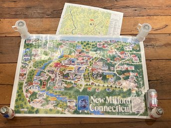 1983 New Milford, Connecticut Advertising Map - Cartoon Design, Local Businesses