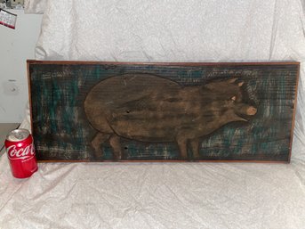 Carved Wood PIG Plaque - Cute Vintage Wall Hanging