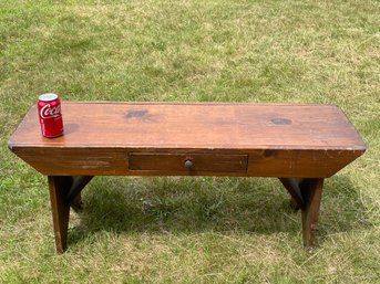 Antique Wooden Bench With Drawer