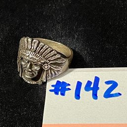 Sterling Silver Native American Indian Chief Ring - Size 10.5