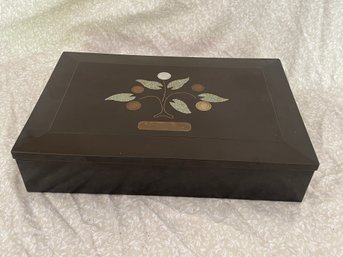 Vintage COURAC Jewelry Box With Inlaid Abalone And Coins COOL