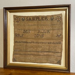 1830 Antique Framed Needlepoint Sampler WOW