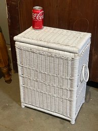 Vintage White Wicker Laundry Hamper