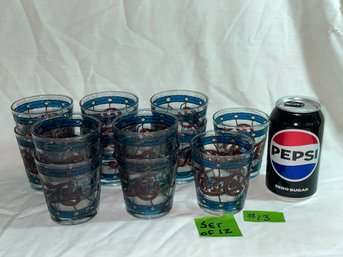 Set Of 12 Vintage PEPSI-COLA Stained Glass Style Bar Glasses