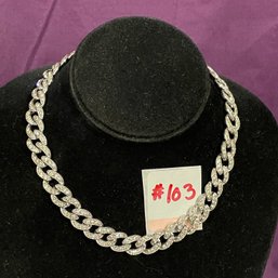 Silver Tone With Inset Rhinestones Chain Necklace