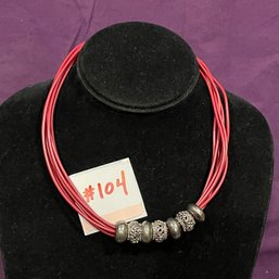 Red Tube Necklace With Sliding Beads