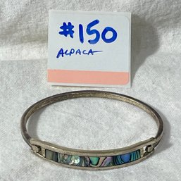 Alpaca Bracelet With Inset Abalone Shell - Vintage Mexico