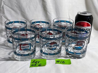 Set Of 6 Vintage Pepsi Stained Glass Style Rocks/Old Fashioned Glasses