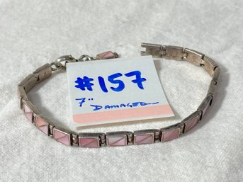 Pink Inset Sterling Silver Link Bracelet