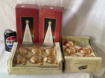 (2) Lenox Merry And Magical Trees & Gold Glass Christmas Ornaments