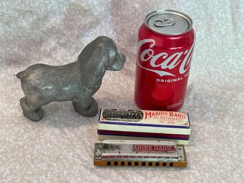 Cast Metal Dog & Marine Band Hohner Harmonica