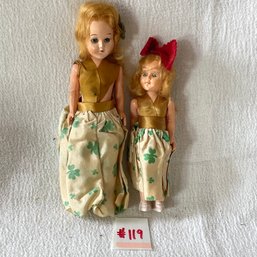 Pair Of Vintage Irish Plastic Dolls - Shamrock Dresses