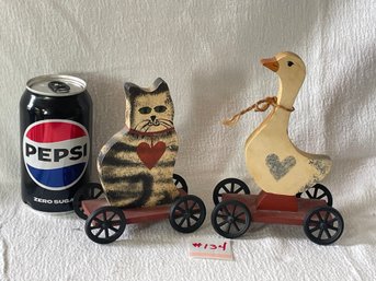 Pair Of Cute Little Animal Carts - Hand Painted Folk Art, Julie Graybill