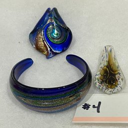 Studio Art Glass Jewelry Pendants & Cuff Bracelet - Murano?