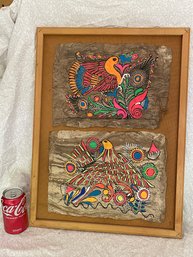 Mexican Folk Painted Bark Art - Vintage