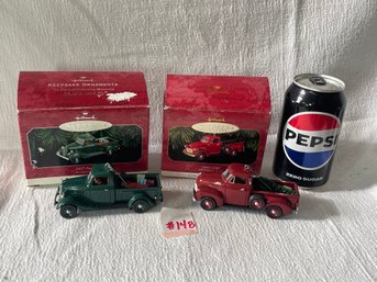 2 Hallmark Vintage Truck Christmas Ornaments