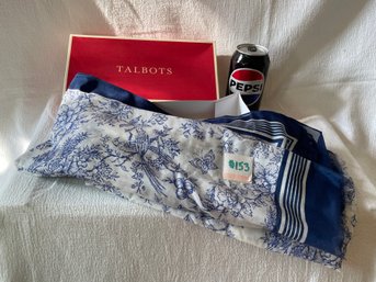 Talbots Blue & White Cotton/Silk Scarf NEW WITH TAGS