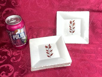 Set Of 4 STL Square Appetizer Plates - Made In Portugal - Red Leaves