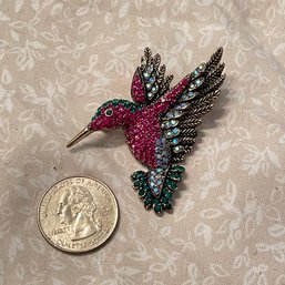 Colorful Rhinestone Hummingbird Pin, Brooch