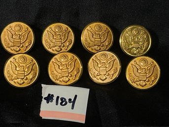 Set Of 8 Vintage Brass Military Uniform Buttons - Waterbury & Scovill