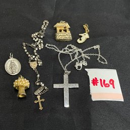 Sterling Silver Cross & Chain And Other Charms