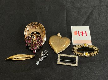 Pins & Heart Locket VINTAGE Costume Jewelry Lot