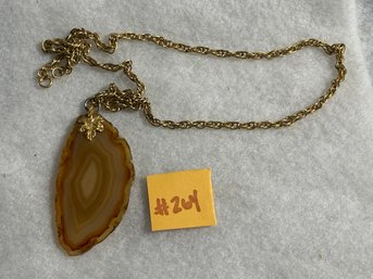 Agate Slice Real Stone Pendant Necklace With Goldtone Chain