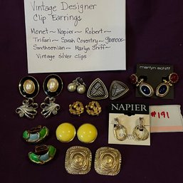 Vintage Designer Clip Earrings Lot, Including Sterling Silver