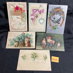 (Lot Of 6) Antique Birthday Greetings Postcards EMBOSSED Cats, Kids, Best Wishes